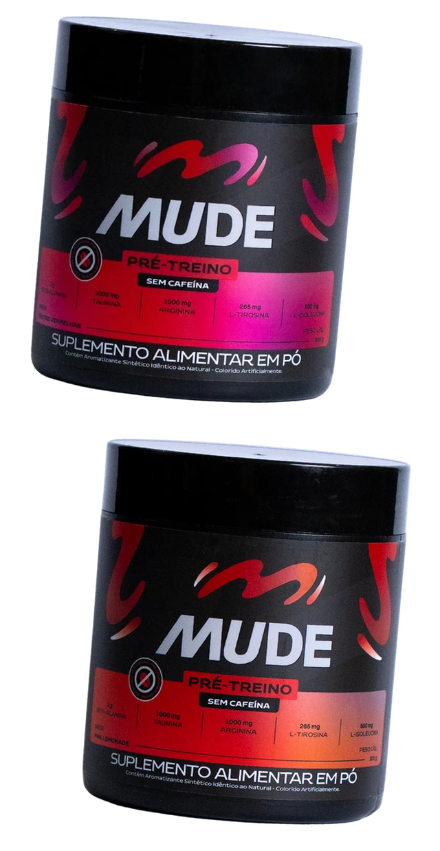 MUDE Pré-Treino sem cafeína — Frutas Vermelhas e Pink Lemonade